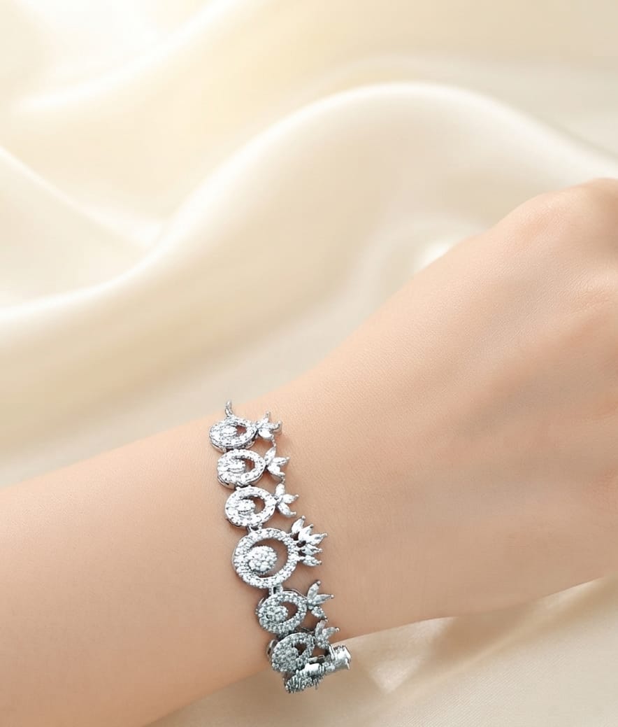 Crown Motif Oval Halo Zircon Tennis Bracelet